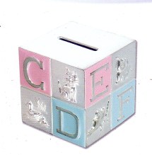 BG12 Childrens Alphabet Pink & Blue Money Box