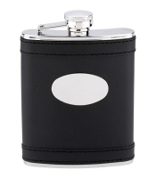 R9771 Flask 4oz Black Leather & Funnel in Display Box