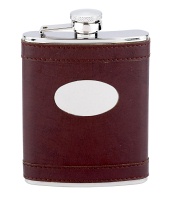 R9774 Flask 6oz Brown Imitation Leather & Funnel in Display Box