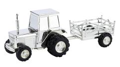 R9997 Tractor & Trailer Money Bank Silver Plated - Engravable & Gifts/Childrens Gifts