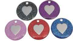 GLT-01501 Glitter Tags 25mm Small Heart - Engravable & Gifts/Pet Tags