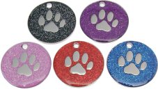 GLT-01500 Glitter Tag 25mm Small Paw - Engravable & Gifts/Pet Tags