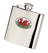 R3332 Langdale Flask Welsh Flag 6oz Stainless Steel ( use R3446 + badge) - Engravable & Gifts/Flasks
