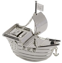 R9228 Pirate Ship Money Bank Silver Plated - Engravable & Gifts/Childrens Gifts