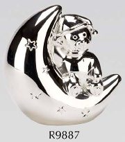 R9887 Sleeping Bear Sitting on Moon Money Silver Plated - Engravable & Gifts/Childrens Gifts