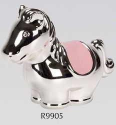 R9905 Pink Pony Money Bank Silver Plated - Engravable & Gifts/Childrens Gifts