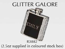 R3883 Glitter Galore Hip Flask 2.5oz Satinless Steel - Engravable & Gifts/Flasks