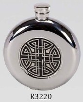 R3220 Round Coinston Flk Pewter Celtic Stainless Steel - Engravable & Gifts/Flasks