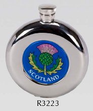 R3223 Round Coinston Flask with Thistle Stainless Steel (Use R3110 + Badge) - Engravable & Gifts/Flasks