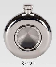 R3224 Round Coinston Porthole Hip Flask 4oz Stainless Steel