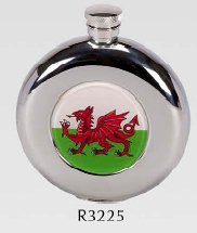 R3225 Round Coinston Flask with Welsh Dragon Stainless Steel (Use R3110 + Badge) - Engravable & Gifts/Flasks