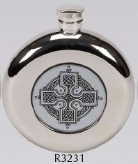 R3231 Round Coinston Flask with Celtic Cross 4.5oz Stainless Steel (Use R3110 + Badge)