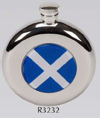 R3232 Round Coinston Flask with Saltire Stainless Steel (Use R3110 + Badge) - Engravable & Gifts/Flasks