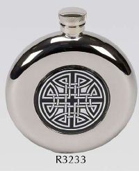 R3233 Round Coinston Flask with Celtic Stainless Steel (Use R3110 + Badge) - Engravable & Gifts/Flasks