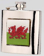 R3775 Highland Hip Flask Wales 6oz Stainless Steel (Use R3447 + Badge) - Engravable & Gifts/Flasks
