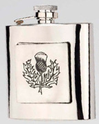 R3784 Highland Hip Flask Thistle Pewter Ins 6oz Stainless Steel - Engravable & Gifts/Flasks