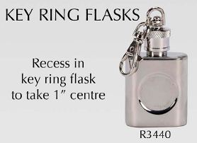 R3440 Keyring Hip Flask 1oz with recess to take 1 centre