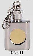 R3441 Keyring Hip Flask 1oz with Brass Plate - Engravable & Gifts/Flasks