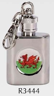 ..........R3444 Keyring Hip Flask 1oz with Wales - Engravable & Gifts/Flasks