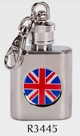 R3445 Keyring Hip Flask 1oz with Union Jack - Engravable & Gifts/Flasks