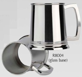 R8004 Devon Tankard Glass Bottom 1 Pint Stainless Steel - Engravable & Gifts/Tankards