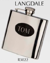 R3022 Langdale Hip Flask 6oz with Oval Black Engraving Plate