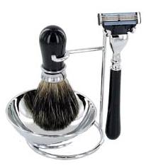 SHV03 Shaving Set Black Mach 3 Razor Badger Brush Bowl & Stand - Engravable & Gifts/Gifts