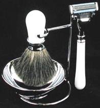 SHV04 Shaving Set White Mach 3 Razor Badger Brush Bowl & Stand - Engravable & Gifts/Gifts