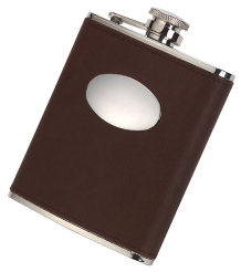 R3392 Flask 6oz Brown Genuine Leather & Funnel in Display Box