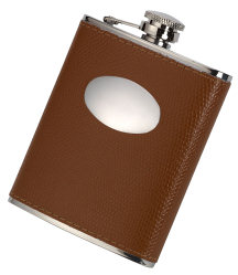 R3391 Flask 6oz Tan Genuine Leather & Funnel in Display Box - Engravable & Gifts/Flasks