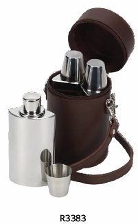 R3383 Travel Whisky Set 3 Piece in Genuine Leather Case
