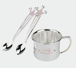 R9002 Silver Plated Little Princess Cup, Fork & Spoon