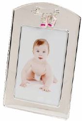 R9953 Silver Plated Pink Baby Shoe Charm Picture Frame 3 x 5 - Engravable & Gifts/Childrens Gifts