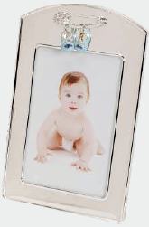R9954 Silver Plated Blue Baby Shoe Charm Picture Frame 3 x 5