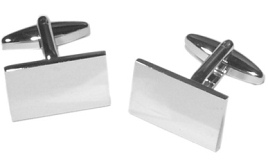 X2N9995 Plain Rectangular Rhodium Plated Cufflinks with Gift Box - Engravable & Gifts/Gifts
