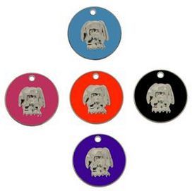 ENT-00122 Enamelled Designer Large Dog Face Pet Tags 32 mm - Engravable & Gifts/Pet Tags
