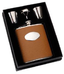 R3120 Tan leather Covered Hip Flask Set 6oz