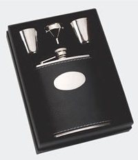 R3119 Black Leather Covered Hip Flask set - Engravable & Gifts/Flasks