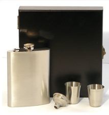 X58103 Hip Flask 6oz Set in Black Wooden Box (58102) - Engravable & Gifts/Flasks