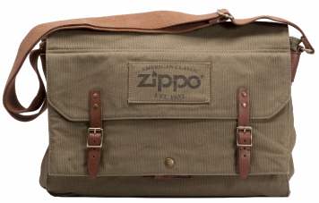 ..ZABG130 Zippo khaki washed canvas bag with leather trim (H40 x 30 x 9cm)