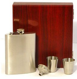 *X57200 Hip Flask Set 8oz in Wood Box - Engravable & Gifts/Flasks