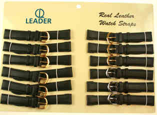 Card (12) Watch Straps Leather Open End Black