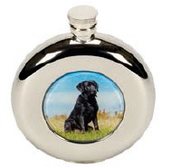 R3239 Round Coinston Flask with Black Labrador Stainless Steel (Use R3110 + Badge)