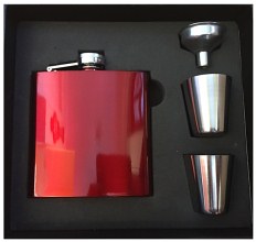 *X57420 Hip Flask 6oz Red Gloss Gift Boxed 2 Cups & Funnel
