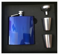 *X57421 Hip Flask 6oz Blue Gloss Gift Boxed 2 Cups & Funnel
