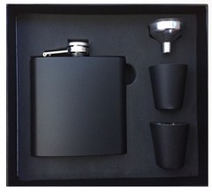 X57422 Hip Flask 6oz Black Matt Gift Boxed 2 Cups & Funnel - Engravable & Gifts/Flasks