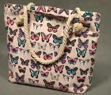 BD046 Butterflies Print Roped Handle Canvas Bag - Leather Goods & Bags/Holdalls & Bags