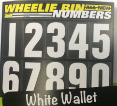 White Wheelie Bin Numbers 175mm (Wallet 150 assorted) - Engravable & Gifts/Wheelie Bin Numbers