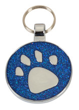 R5570 Paw Print Blue Glitter Large Pet Tag - Engravable & Gifts/Pet Tags