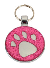 R5572 Paw Print Pink Glitter Large Pet Tag - Engravable & Gifts/Pet Tags